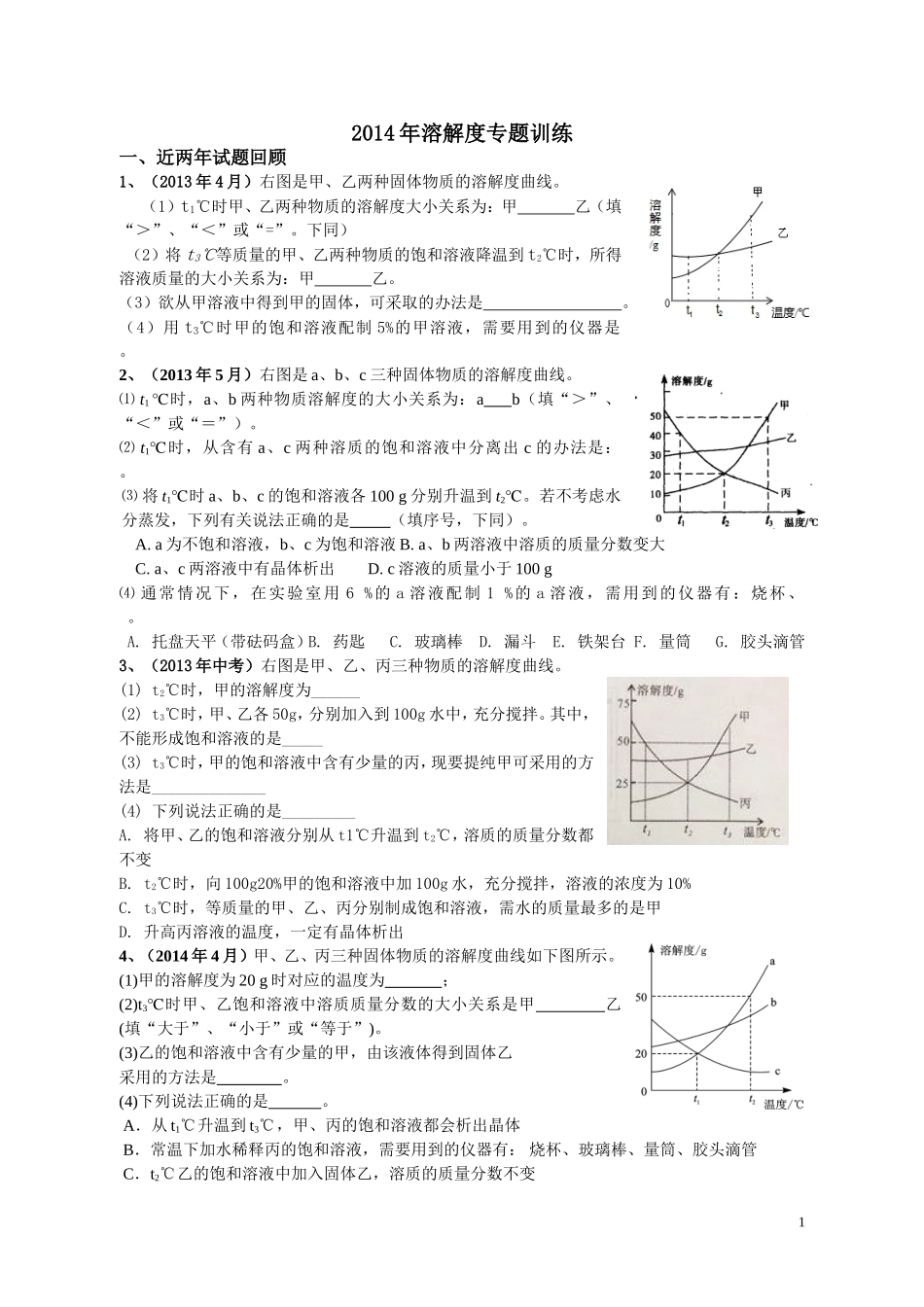 2014年溶液专题训练_第1页