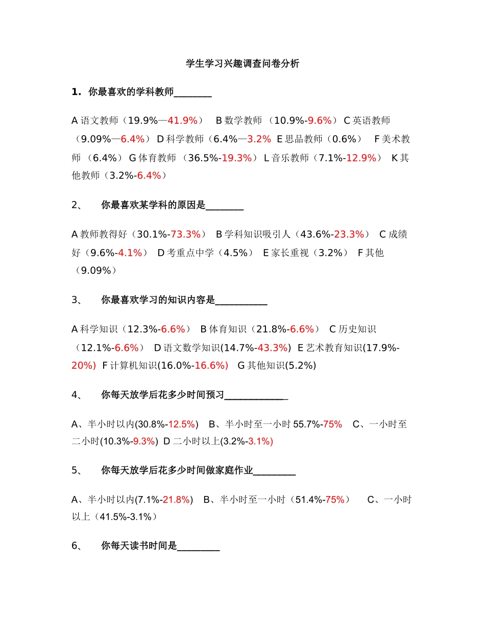 学生学习兴趣调查问卷分析_第1页