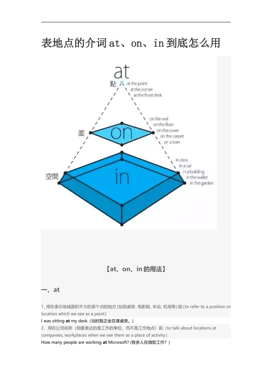 表地点的介词at、on、in的用法_第1页
