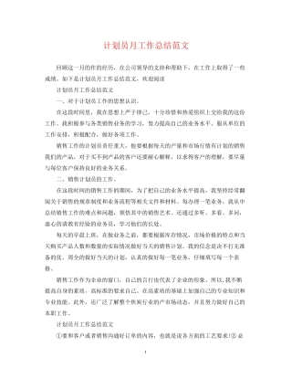 计划员月工作总结范文