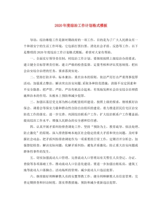 2020年度综治工作计划格式模板