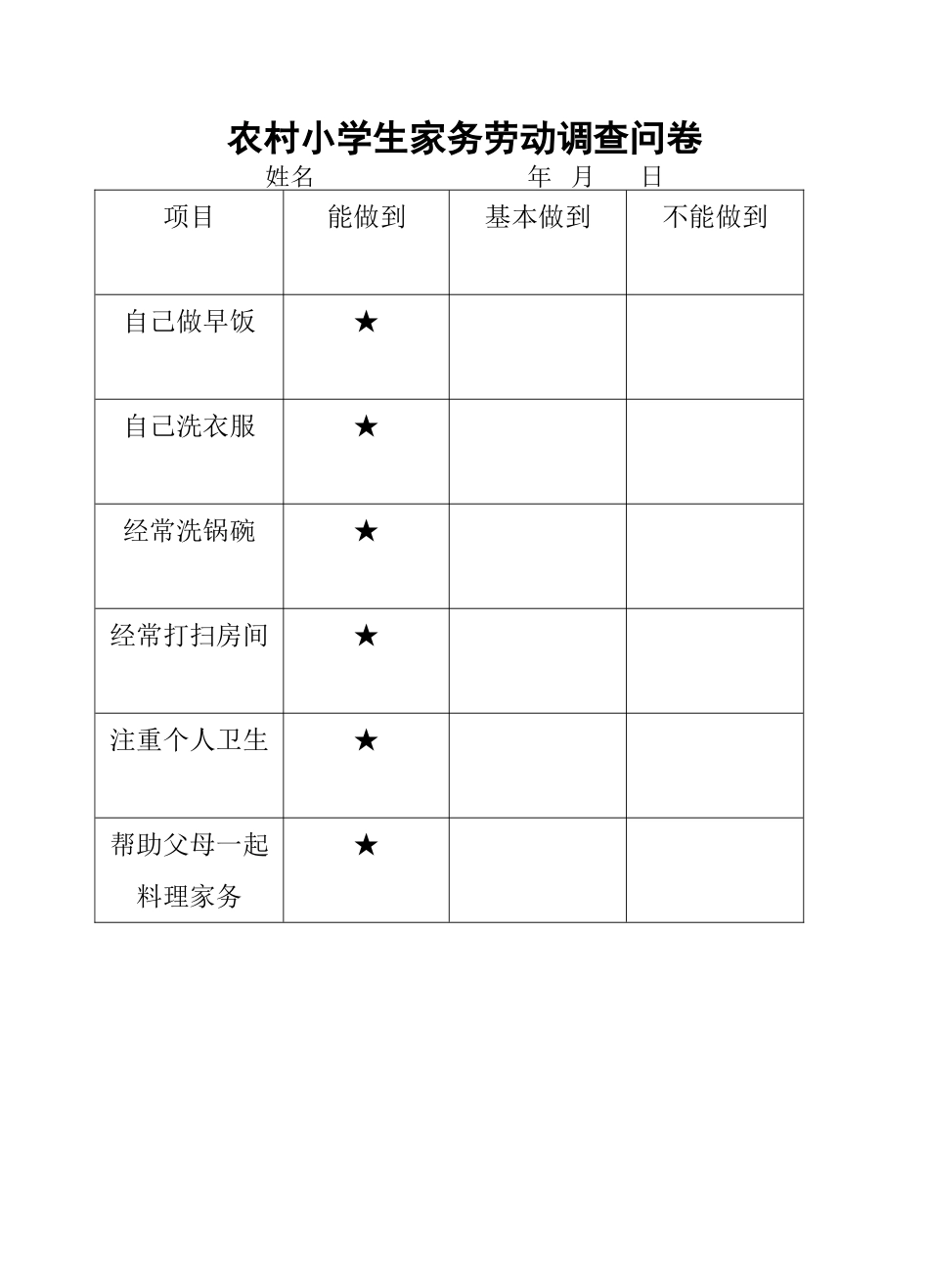 学生家务劳动调查问卷_第1页