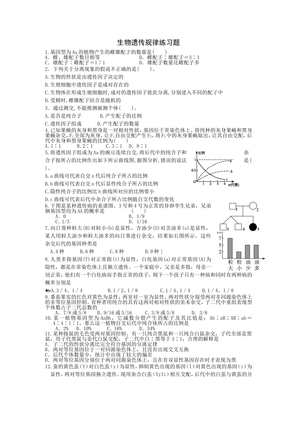 高一生物遗传规律练习题(含答案)_第1页