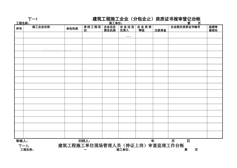 工程项目监理常用台账记录表格_第1页