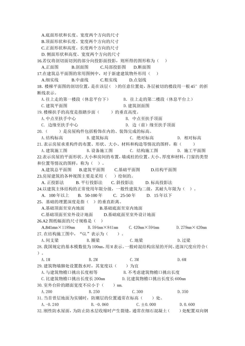 建筑工程专业职称考试模拟试题_第2页