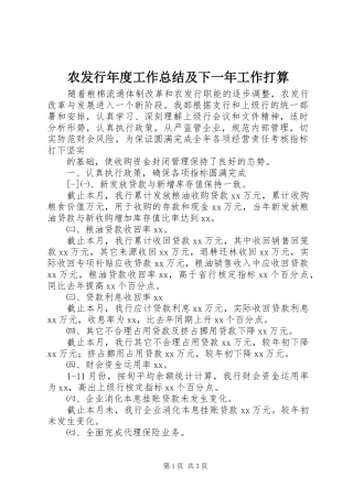 农发行年度工作总结及下一年工作打算 