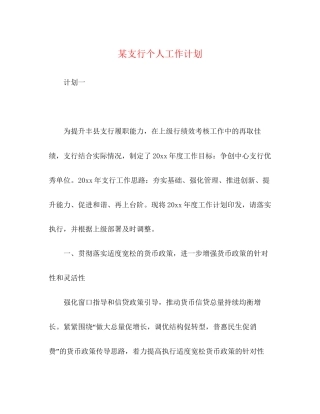 某支行个人工作计划