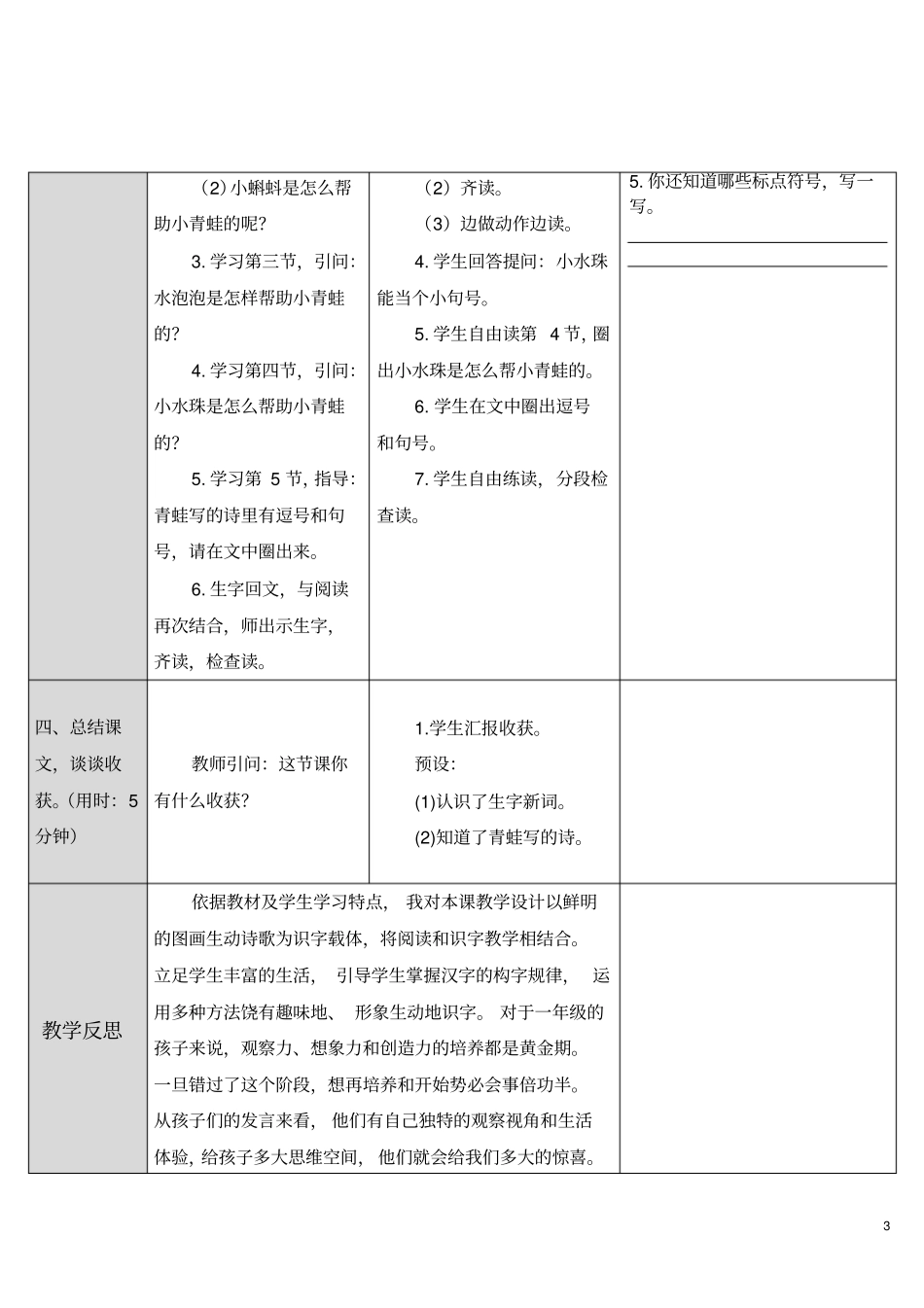 一年级语文青蛙写诗教学设计板书_第3页