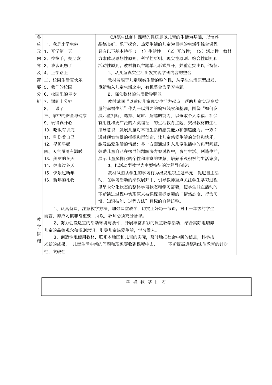 一年级道德与法治上册教学计划新人教版2_第2页