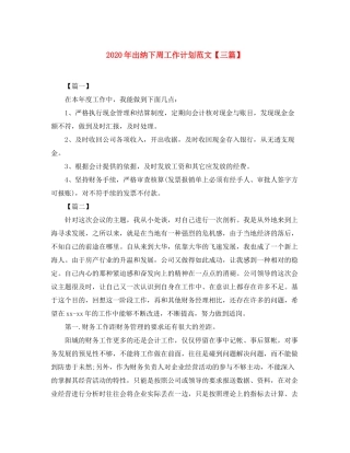 2020年出纳下周工作计划范文【三篇】