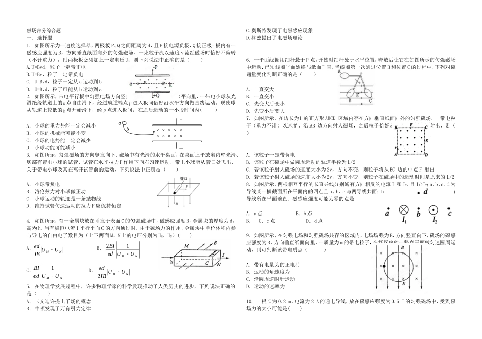 磁场部分综合题_第1页