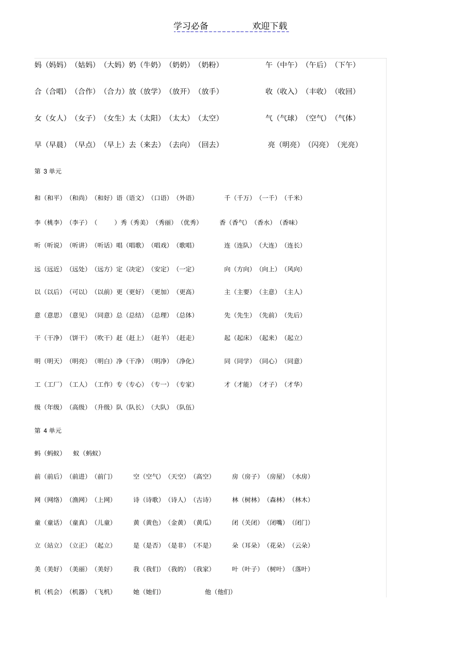 一年要求掌握知识点_第3页