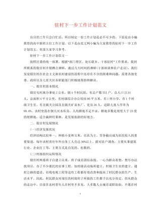 驻村下一步工作计划范文