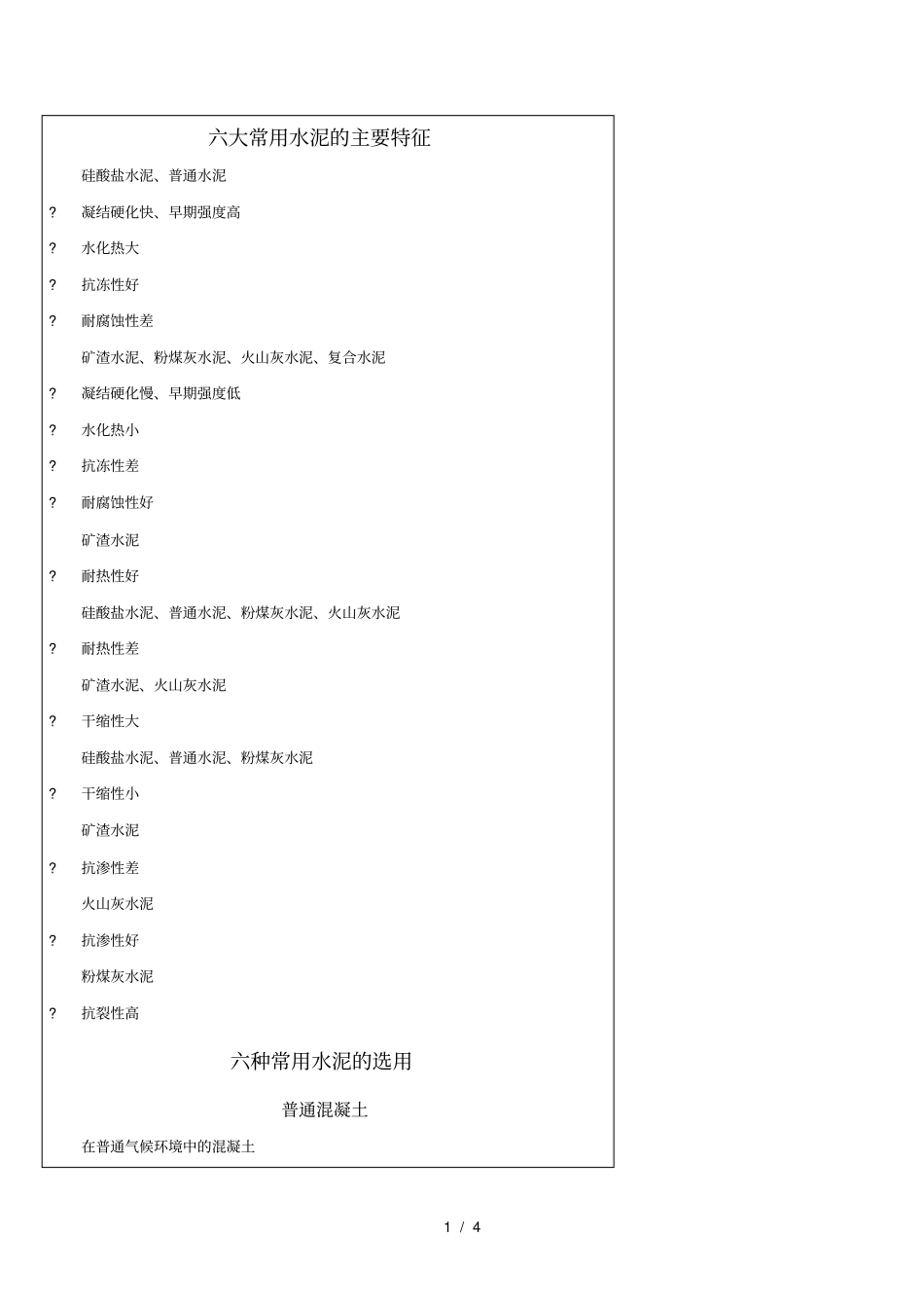 一建常用水泥的特性及应用_第1页