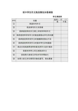 初中生作文问卷调查表