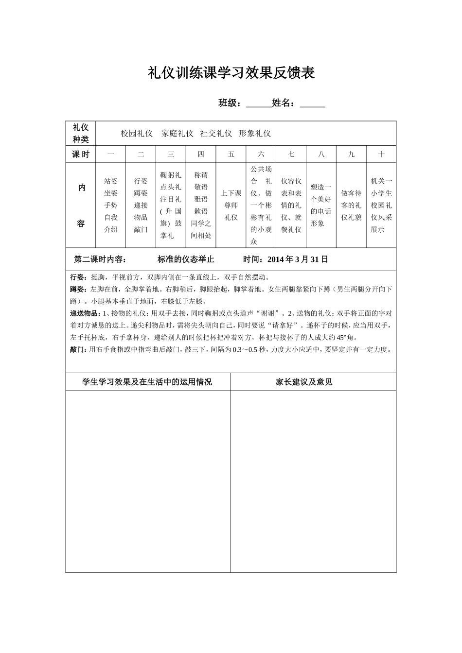 礼仪训练课学习效果反馈表_第1页