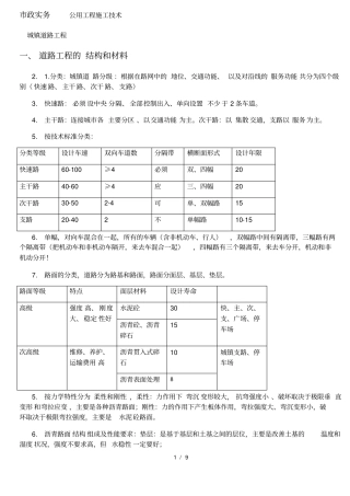 一建考试呕心沥血笔记政实务城镇道路