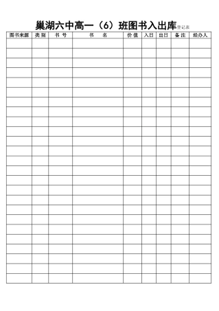 巢湖六中高一（6）班图书入出库登记表