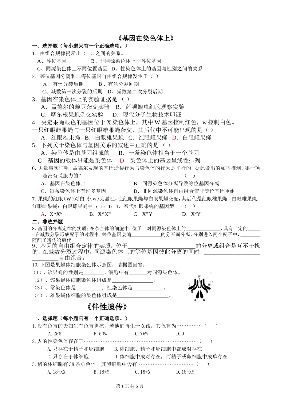 基因在染色体上试题_第1页