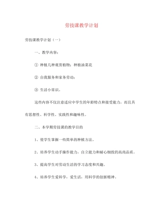 劳技课教学计划