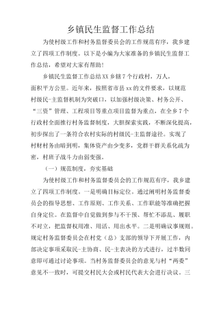 乡镇民生监督工作总结