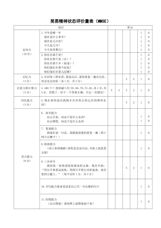 简易精神状态评价量表(MMSE量表)