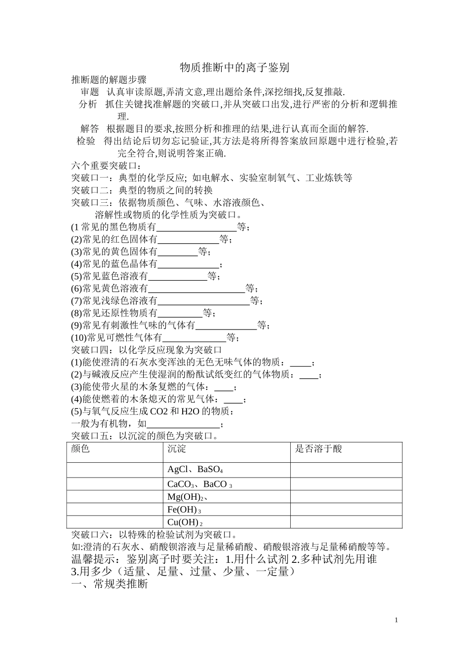 物质推断中的离子鉴别_第1页