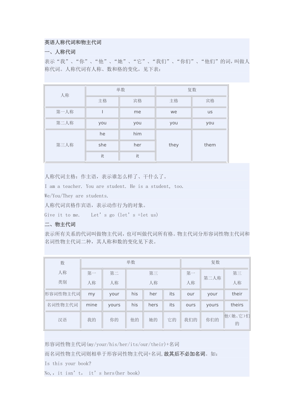 英语人称代词和物主代词_第1页