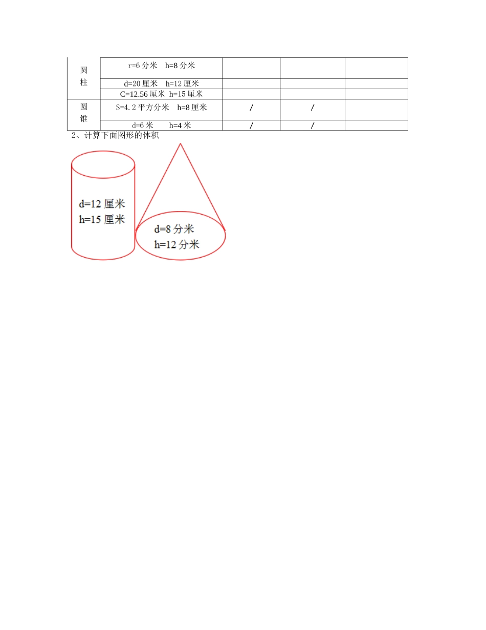 圆柱和圆锥练习题_第2页