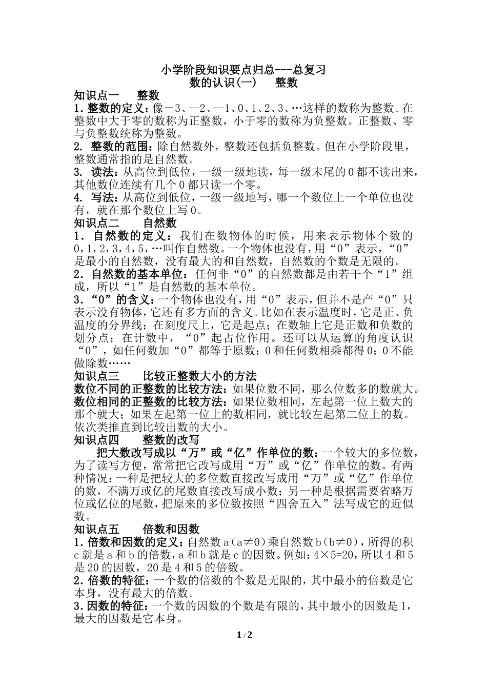 六年级下册知识要点归总：整数_第1页