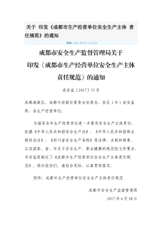 成都市生产经营单位安全生产主体责任规范)