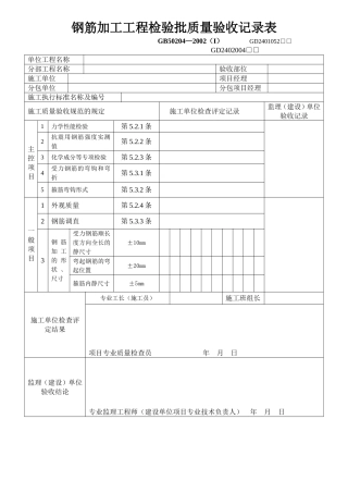 钢筋加工及安装工程检验批质量验收记录表