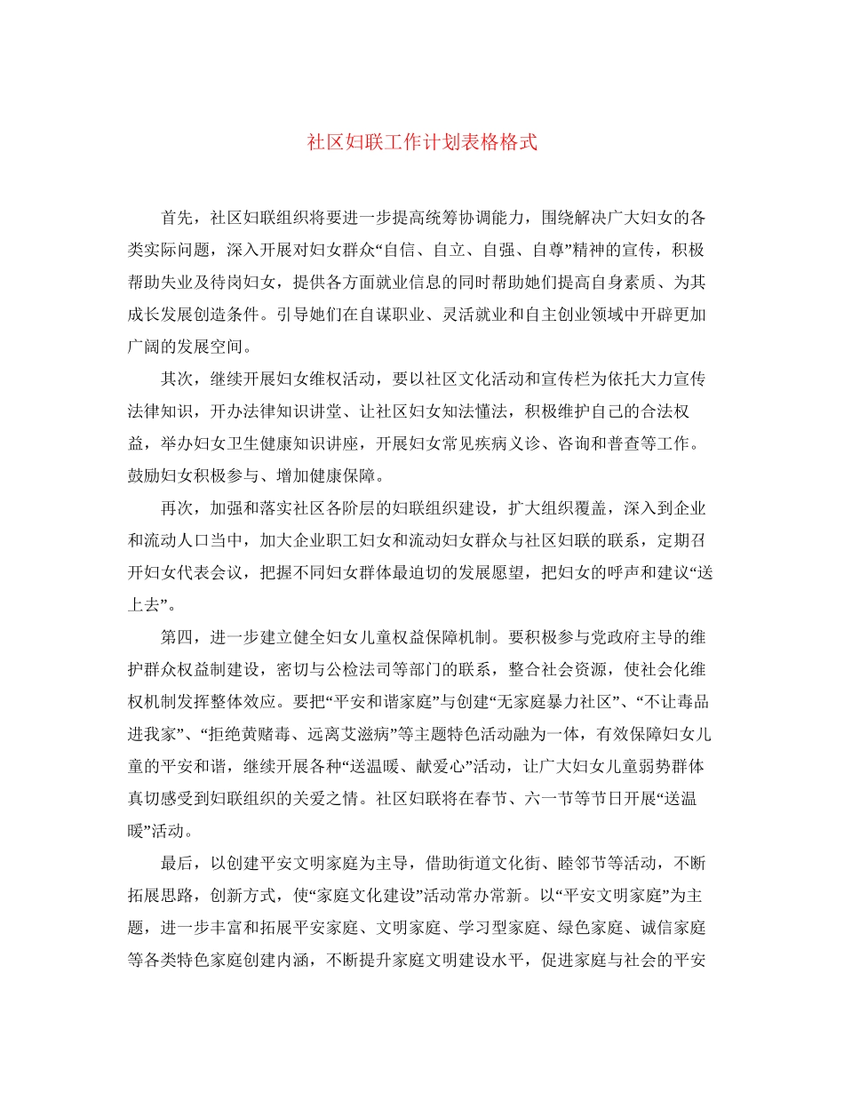 社区妇联工作计划表格格式_第1页