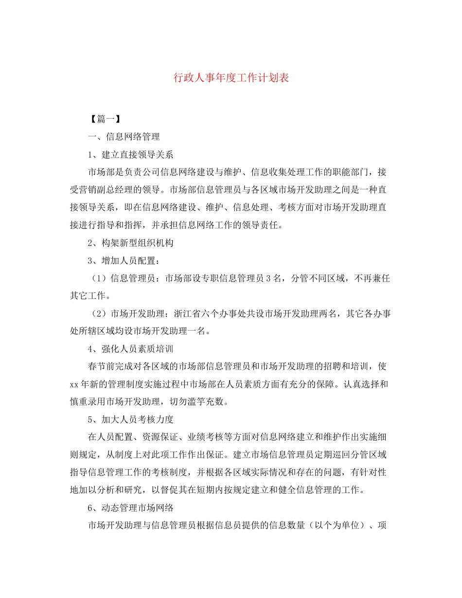 行政人事年度工作计划表2_第1页