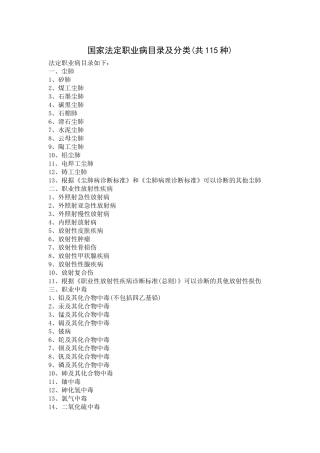 国家法定职业病目录及分类