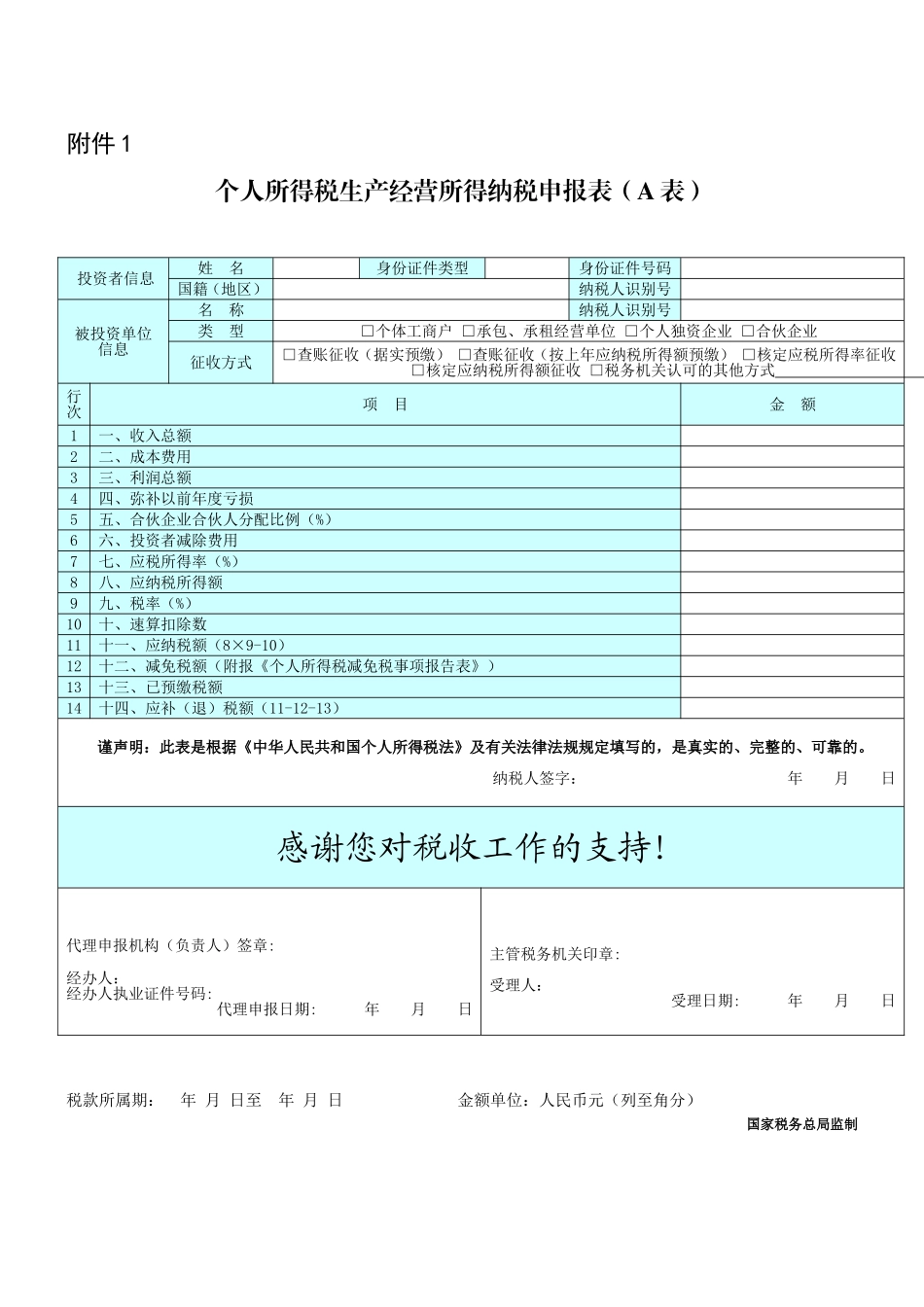 个人所得税生产经营所得纳税申报表(A表)_第1页