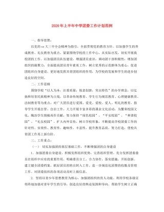 2020年上半年团委工作计划范例