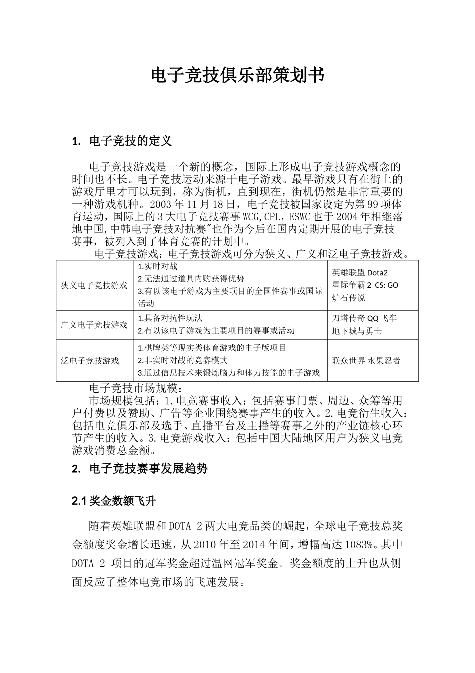 电子竞技俱乐部策划书_第1页