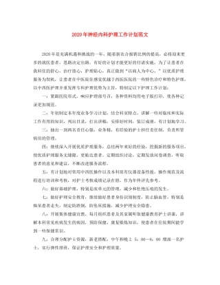 2020年神经内科护理工作计划范文
