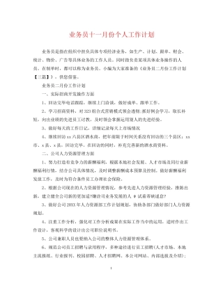 业务员十一月份个人工作计划