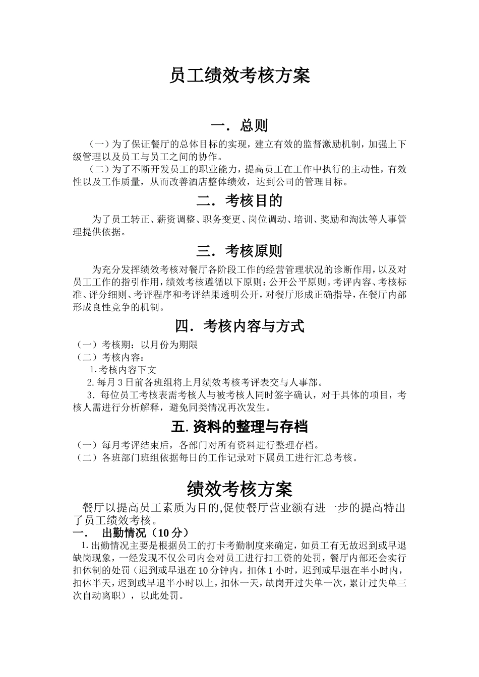 餐厅绩效考核方案_第1页