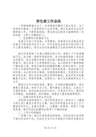 劳生部工作总结 