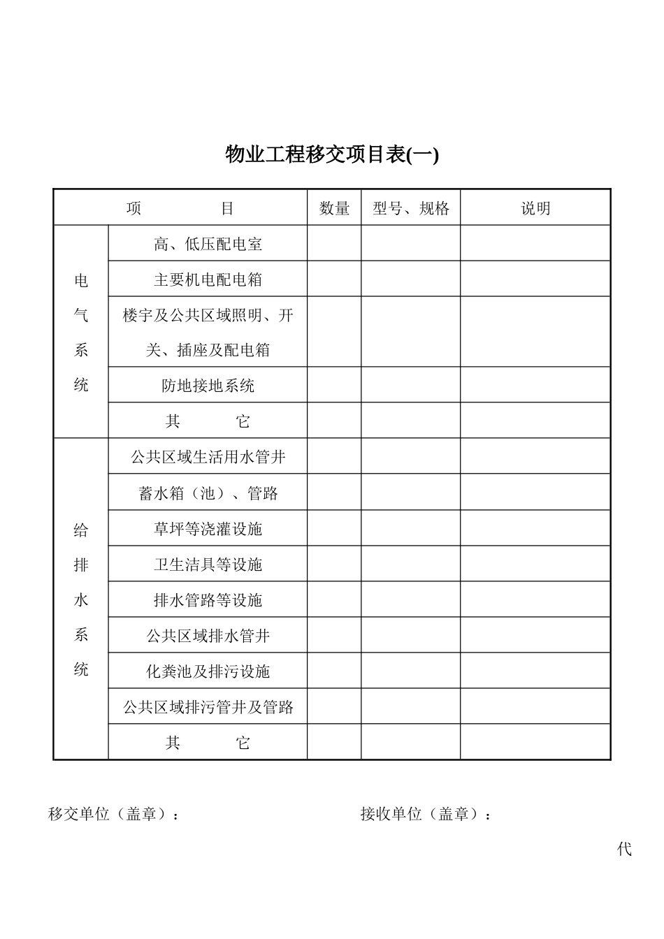 物业移交表格(全套)_第2页