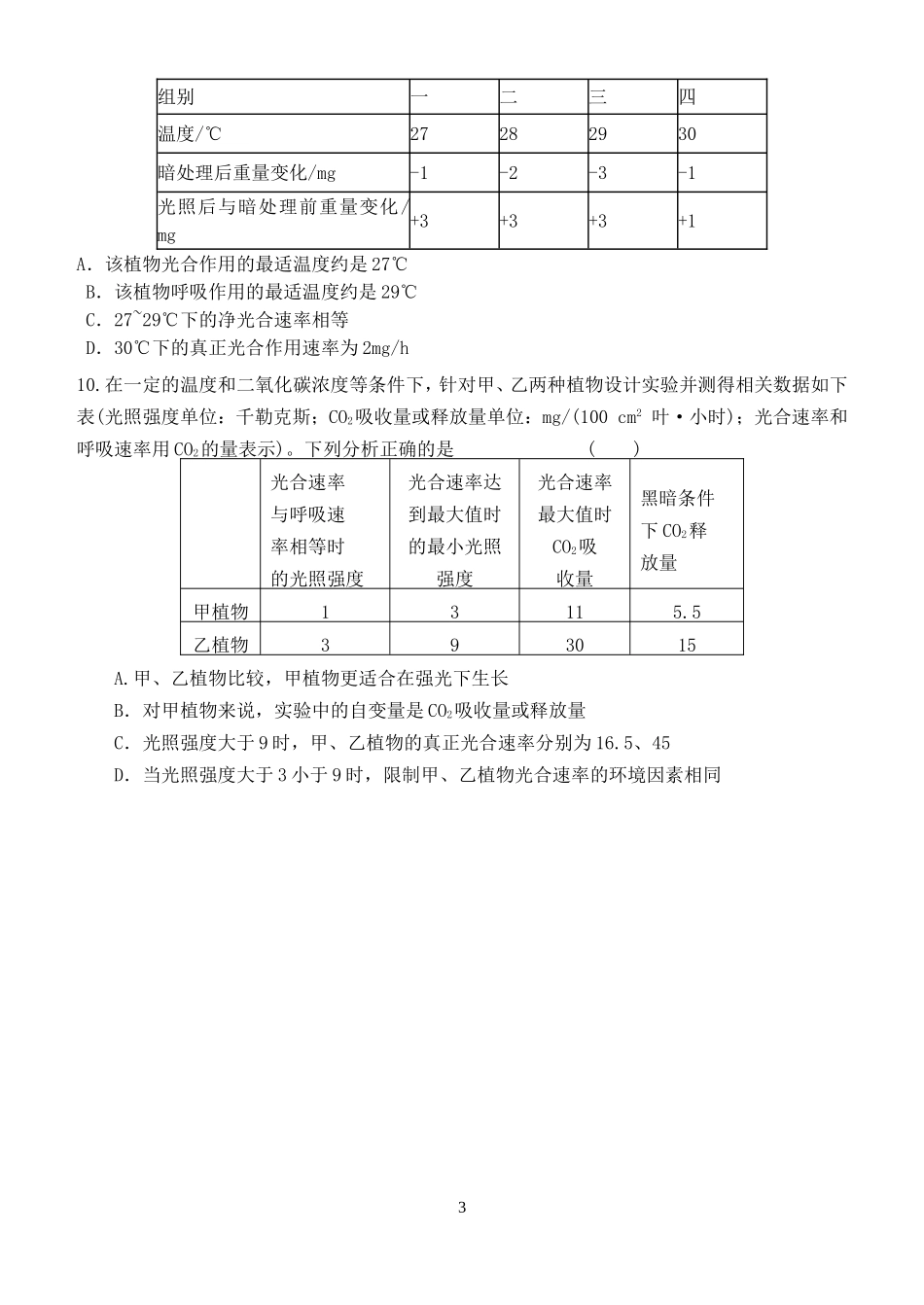 光合作用练习_第3页