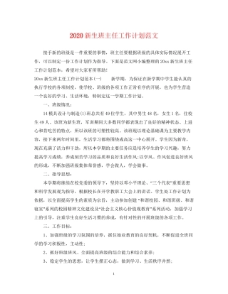 新生班主任工作计划范文