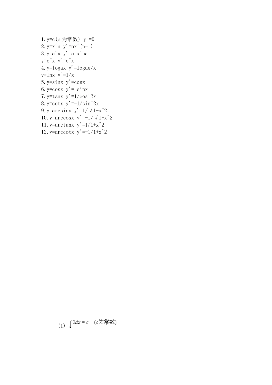 定积分公式表_第1页
