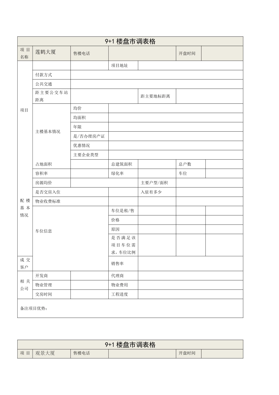 房地产市调表格_第1页