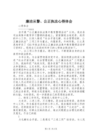 廉洁从警、公正执法体会心得