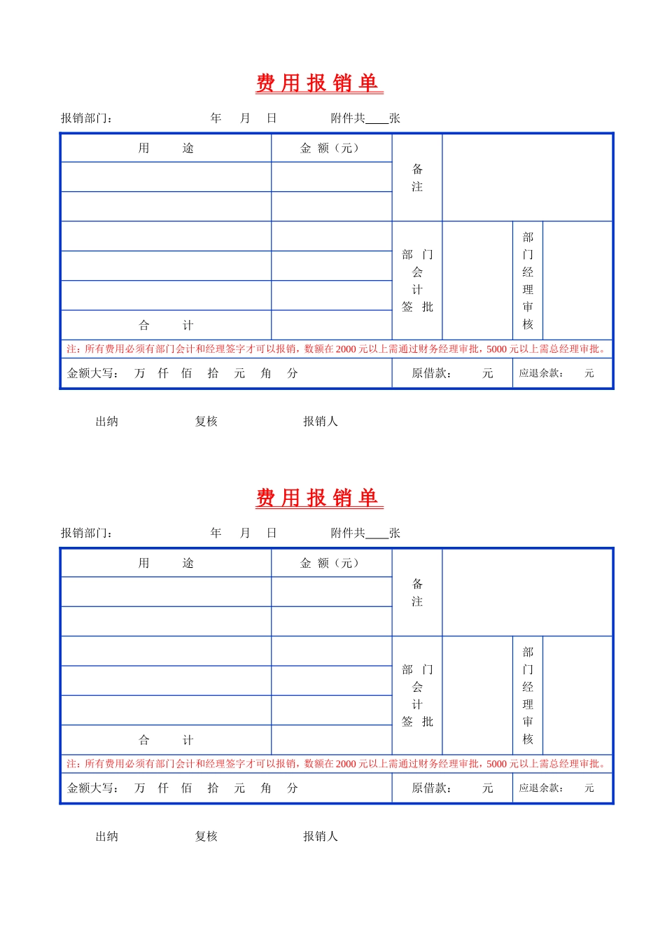 费用报销单表格模板_第1页