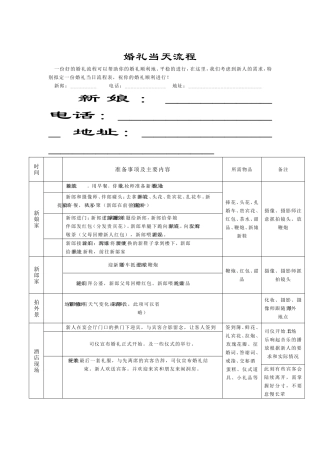 婚礼当天流程和婚礼人员明细表格